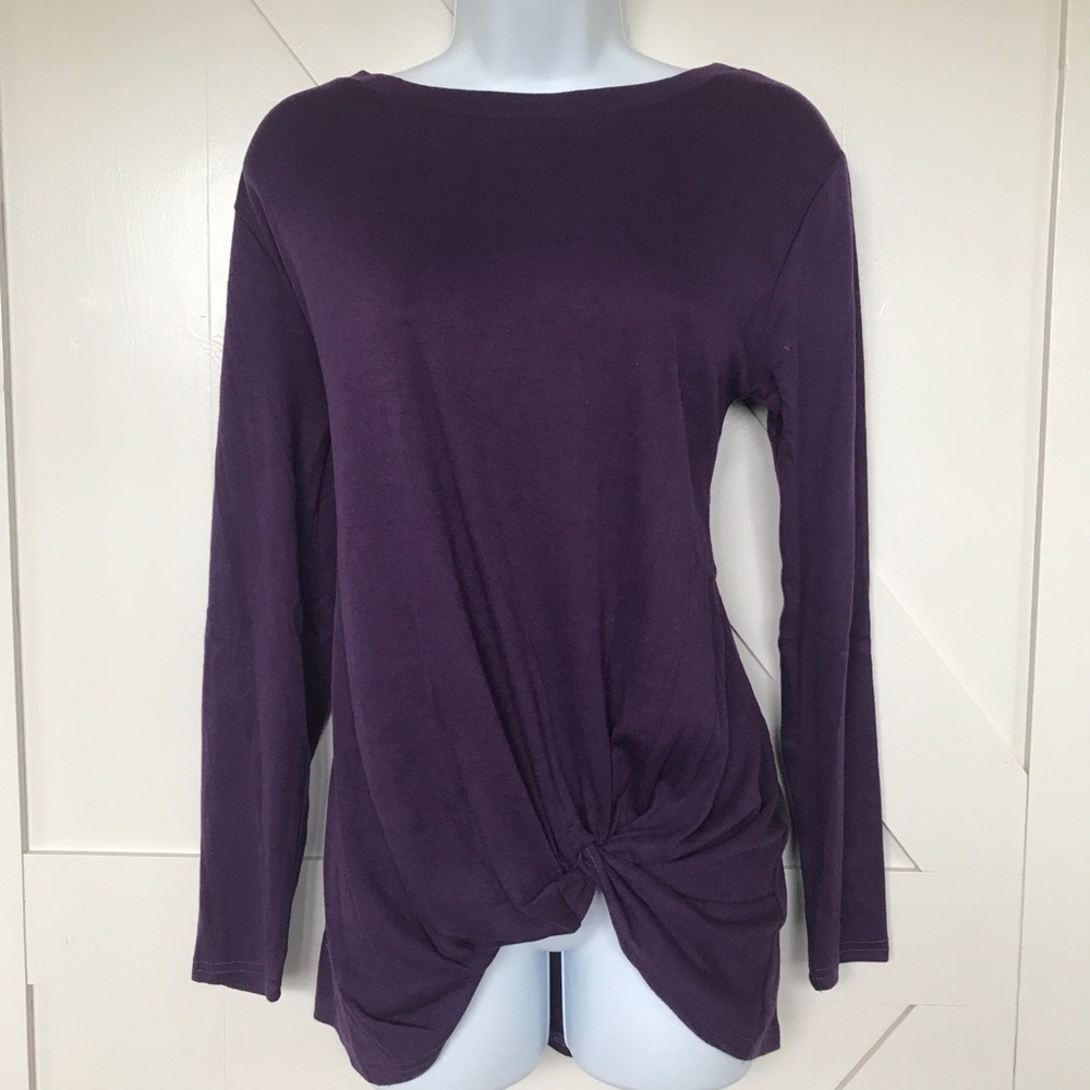 Purple off shoulder long sleeve solid top - Picture 6 of 7